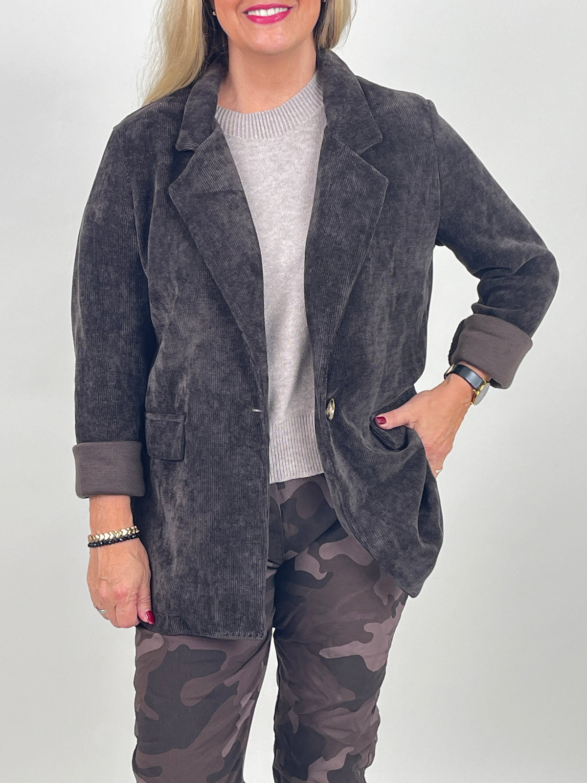 Blazer samtiger Cord in Mokka