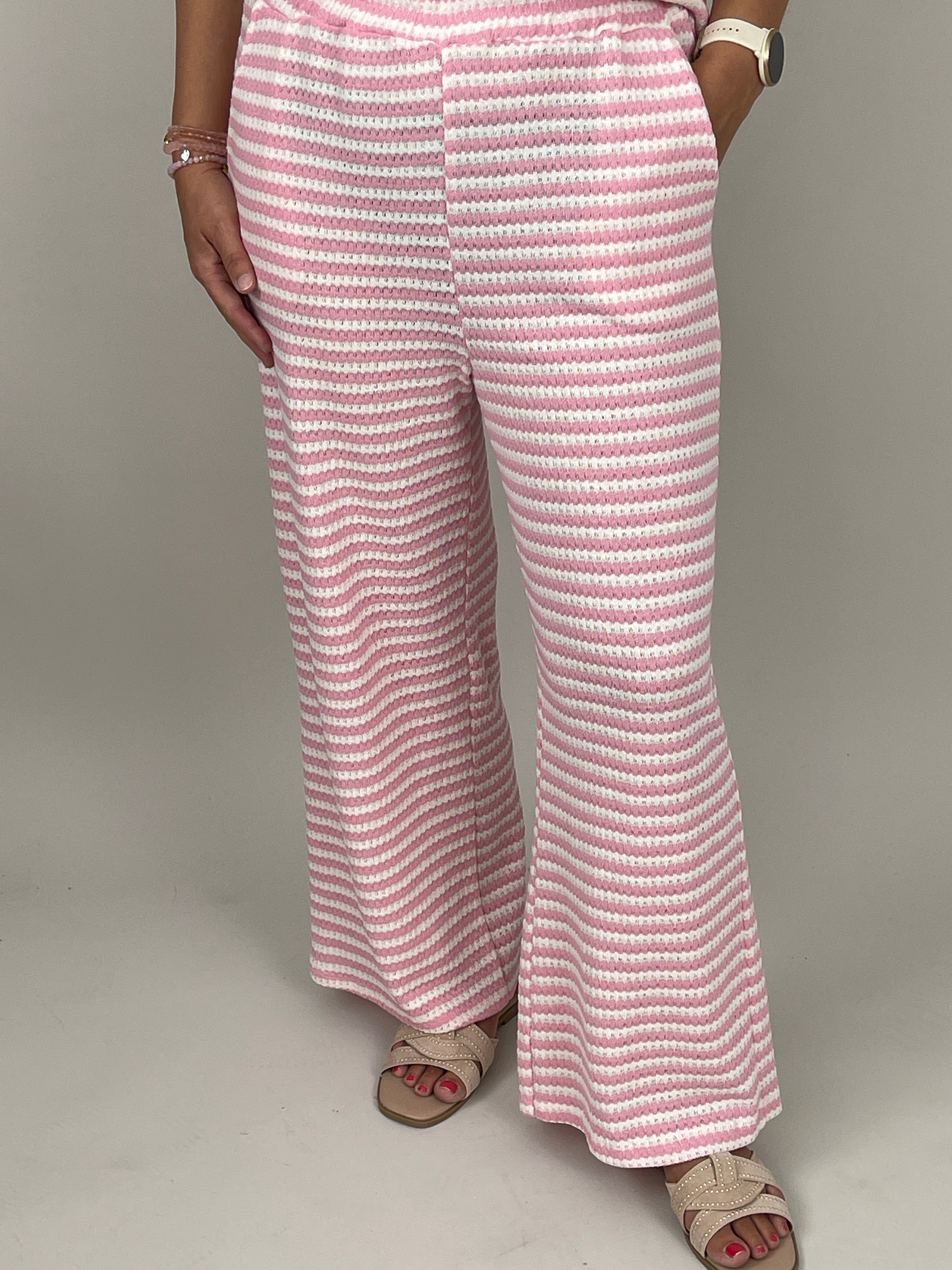 Strickhose Streifen in Rosa/Creme