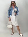 Jeansjacke mit Perlen- & Lochstickerei