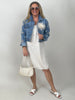 Jeansjacke mit Perlen- & Lochstickerei