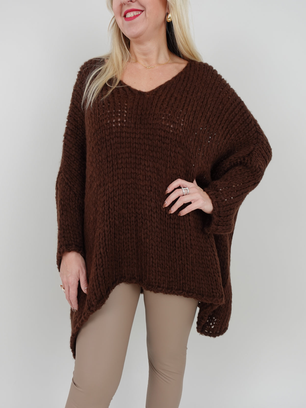 Pullover Soft vorne kürzer in Mokka