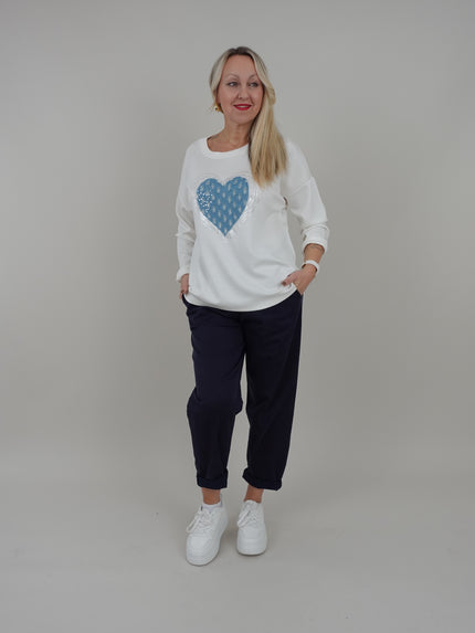 Sweater mit Denim Herz in Offwhite Artikel 5543