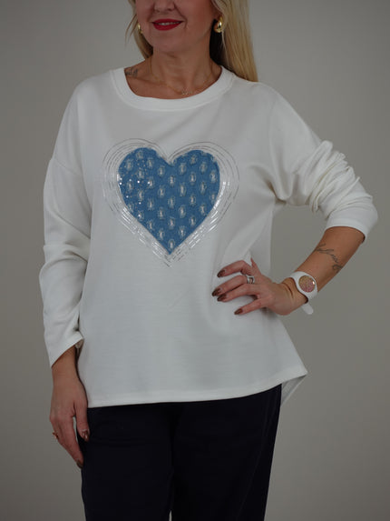 Sweater mit Denim Herz in Offwhite Artikel 5543