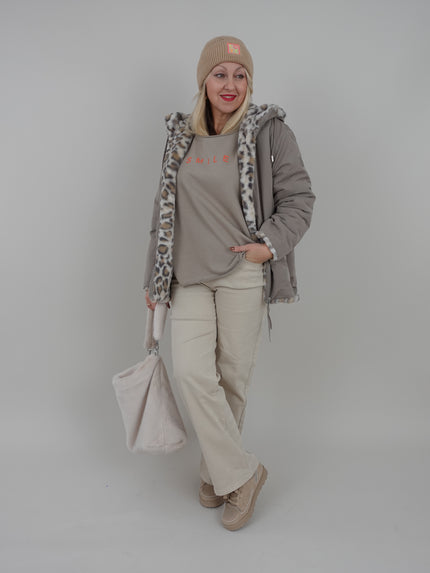 Wendemantel mit Kunstpelz von Rino&Pelle in Light Pebble/Leo Art. RP6514