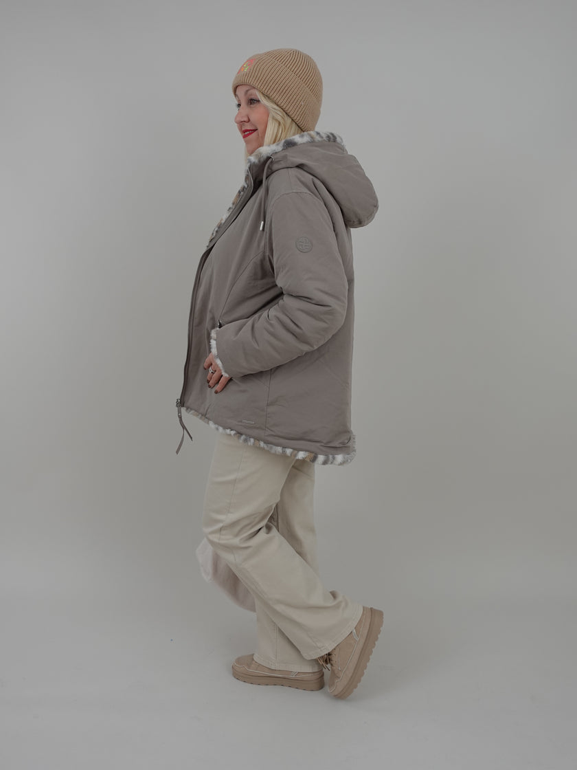 Wendemantel mit Kunstpelz von Rino&Pelle in Light Pebble/Leo Art. RP6514