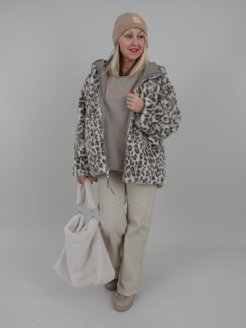 Wendemantel mit Kunstpelz von Rino&Pelle in Light Pebble/Leo Art. RP6514