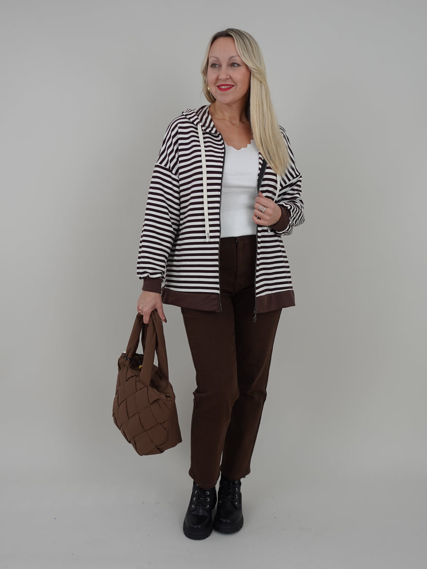 Sweatjacke Streifen in Mokka/Offwhite Art. 6486