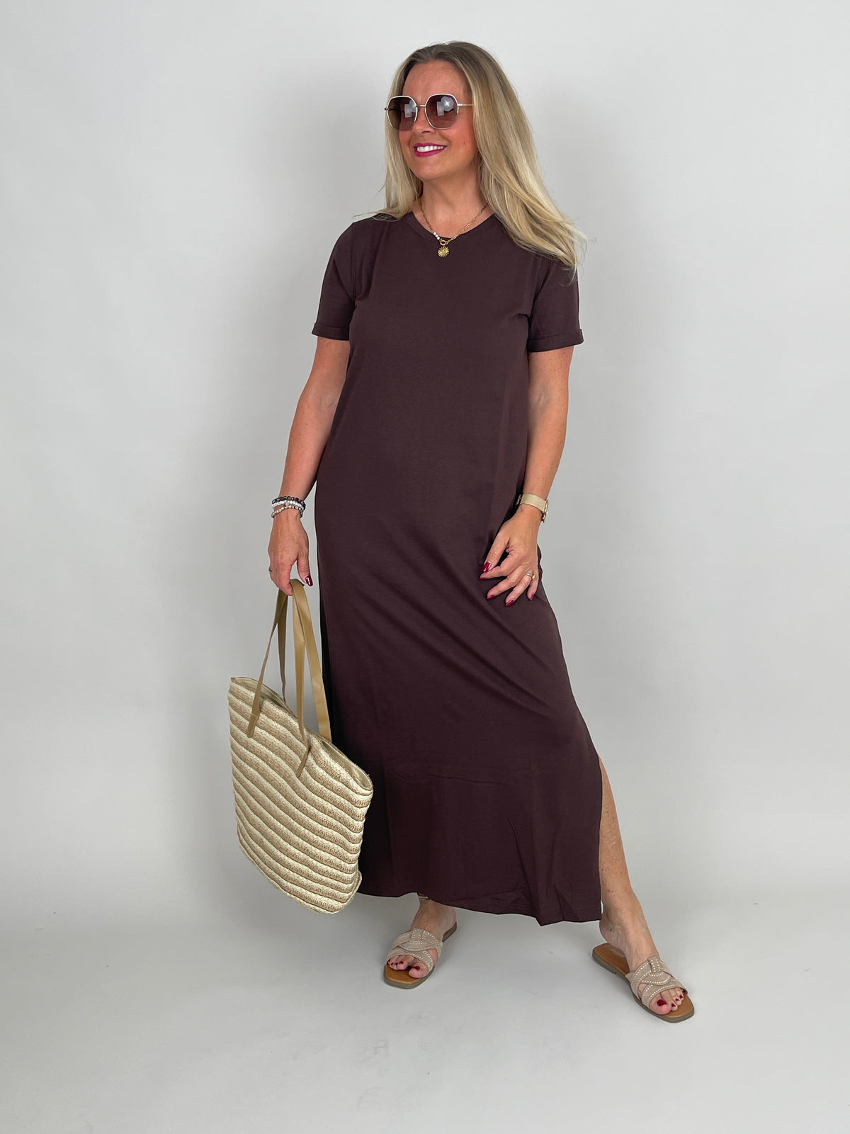 Shirtkleid Uni in Mokka