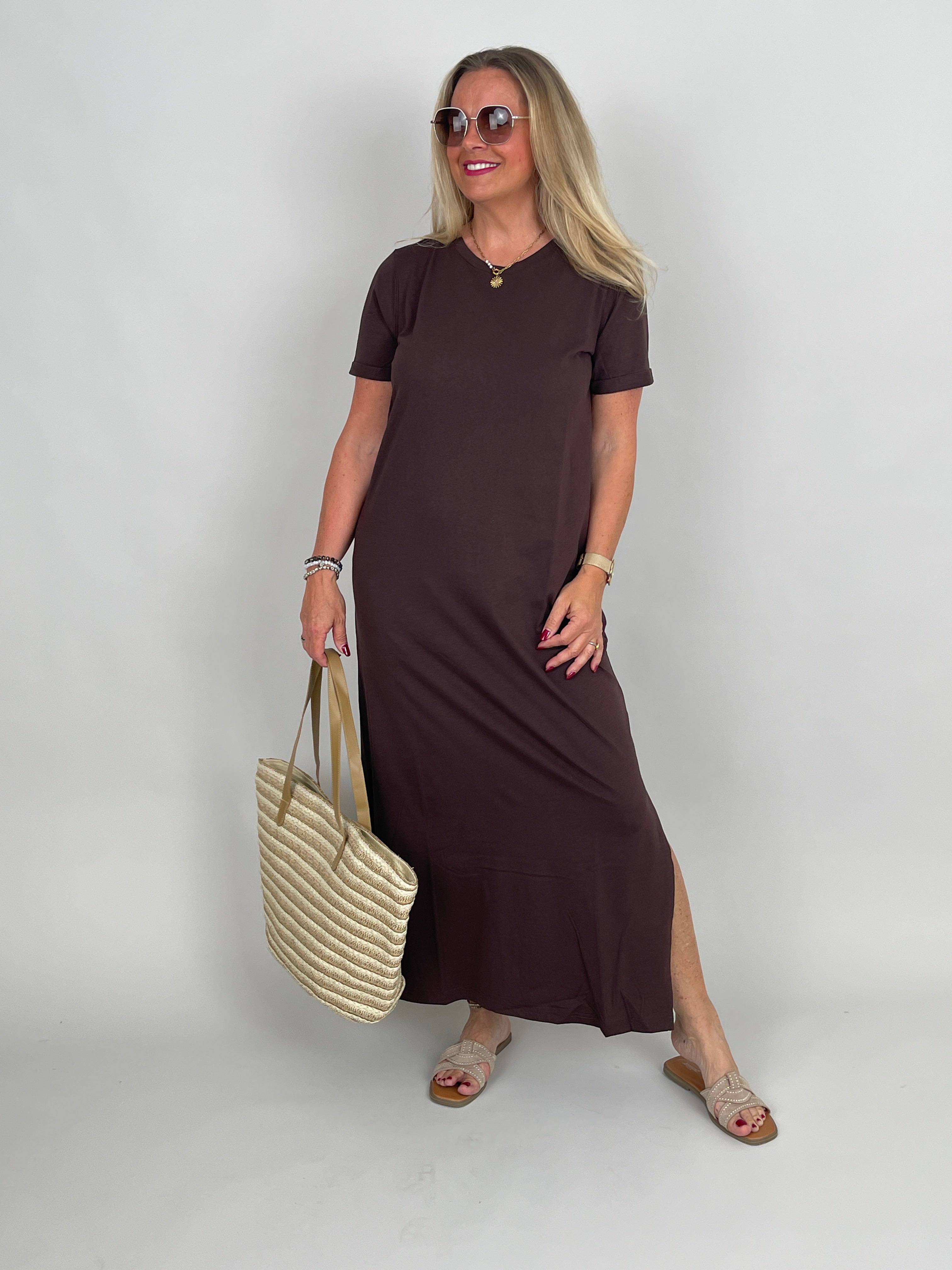 Shirtkleid Uni in Mokka