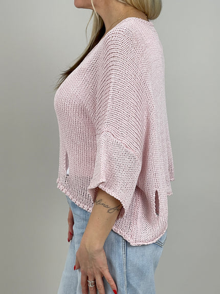 Pullover Kurzarm Lochmuster in Rosa