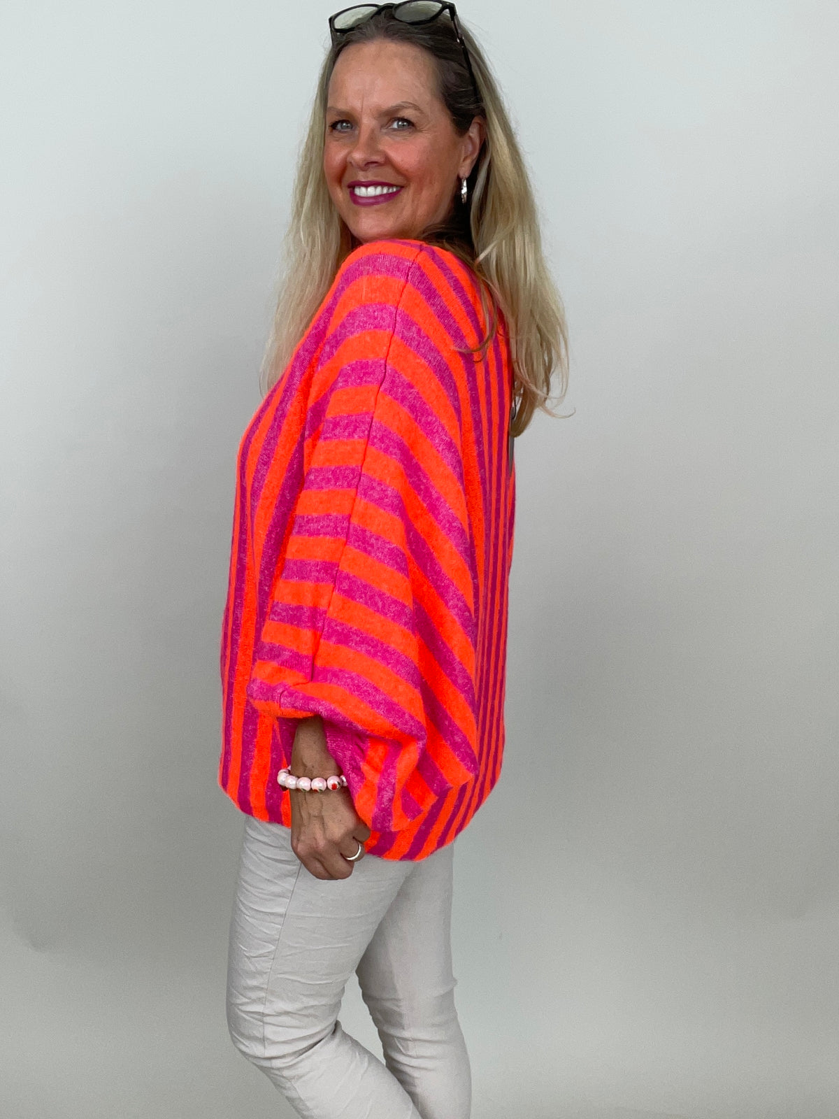 Pullover Streifen in Pink/Orange