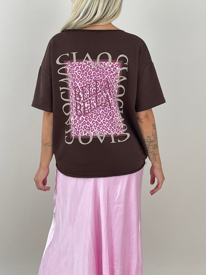 Sweatshirt Kurzarm mit Rückenprint in Mokka Artikel 6271