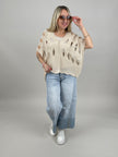 Pullover Kurzarm großes Lochmuster in Beige