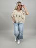 Pullover Kurzarm großes Lochmuster in Beige