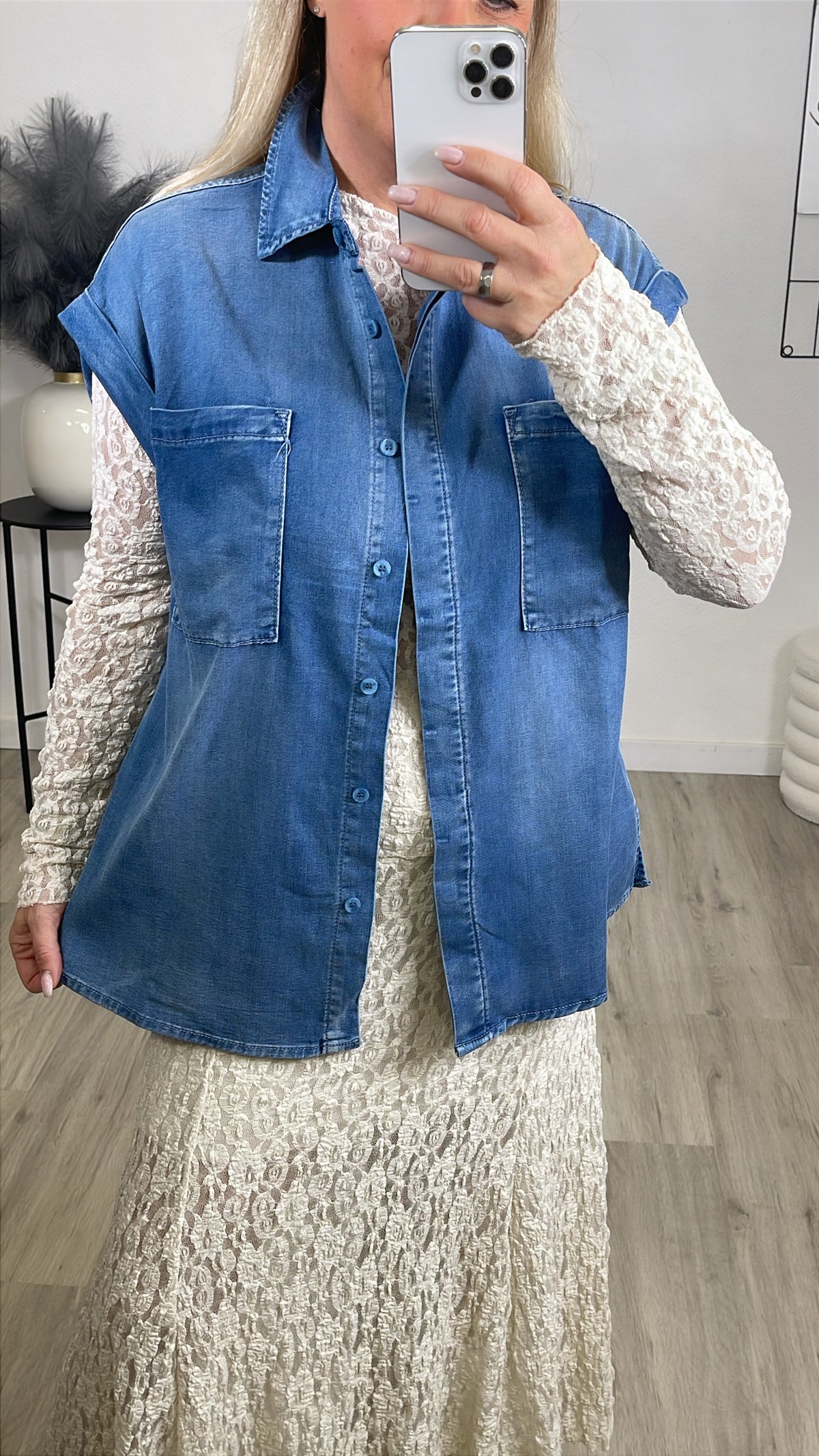 Jeansbluse Kurzarm
