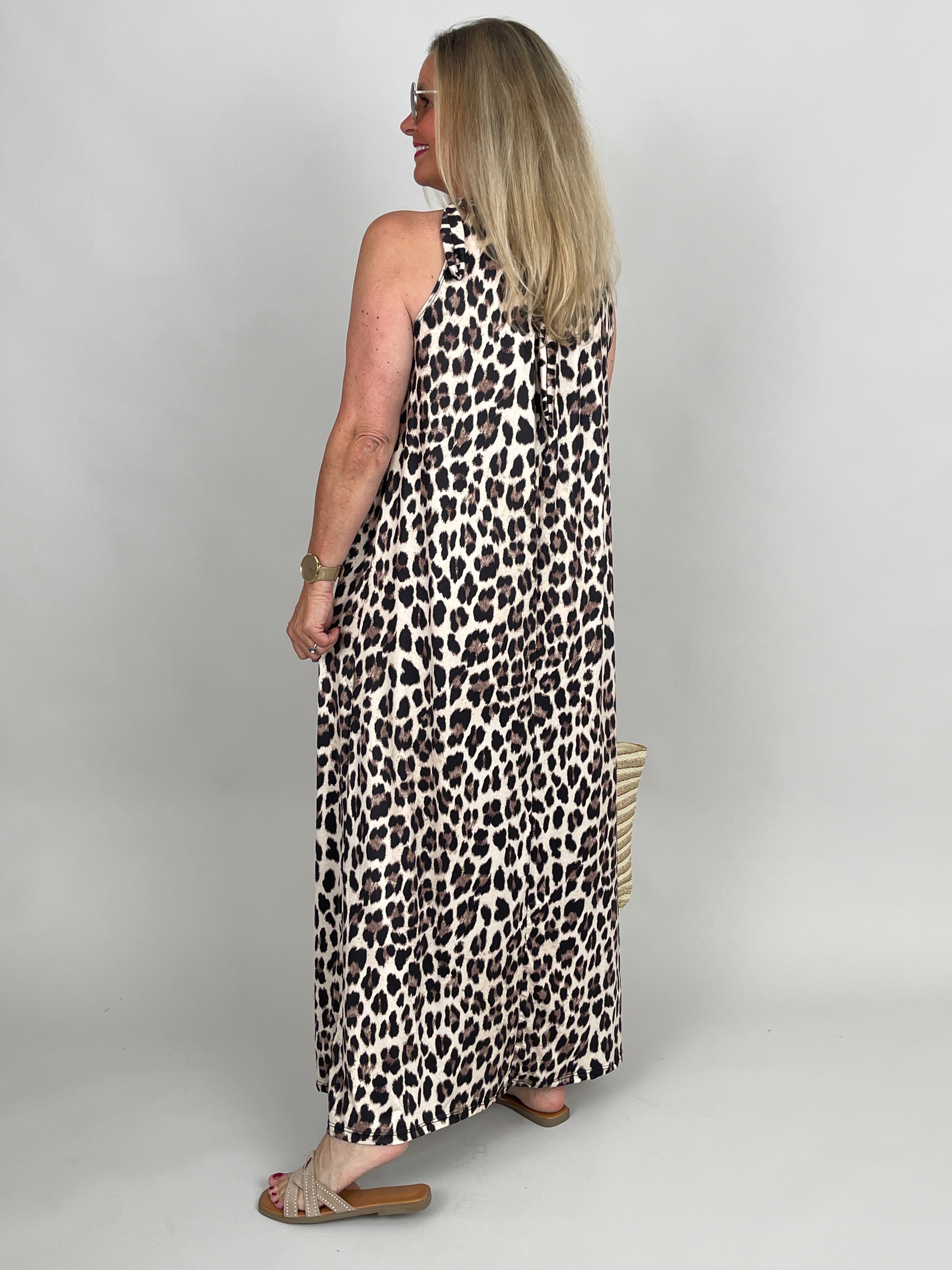 Neckholder-Kleid Maxi Kofferstoff Leo