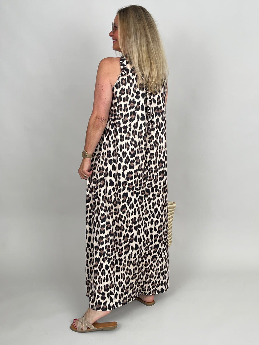 Neckholder-Kleid Maxi Kofferstoff Leo