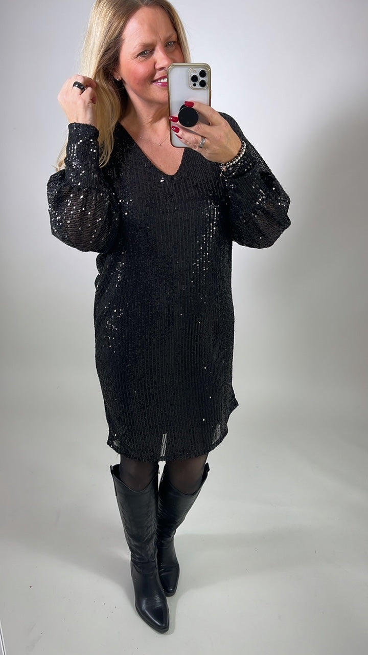 Kleid mit weitem Ärmel und Pailletten in Schwarz Artikel 5457