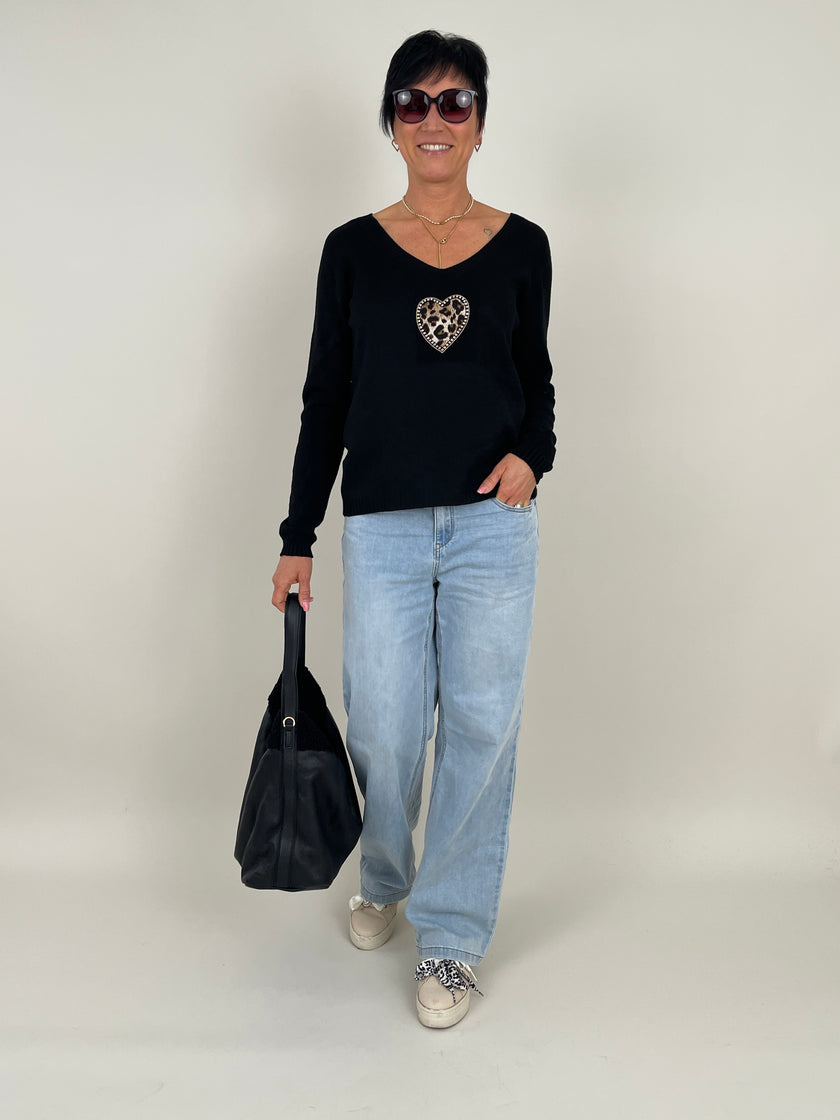 Pullover Feinstrick mit Herz in Schwarz Art. 6381