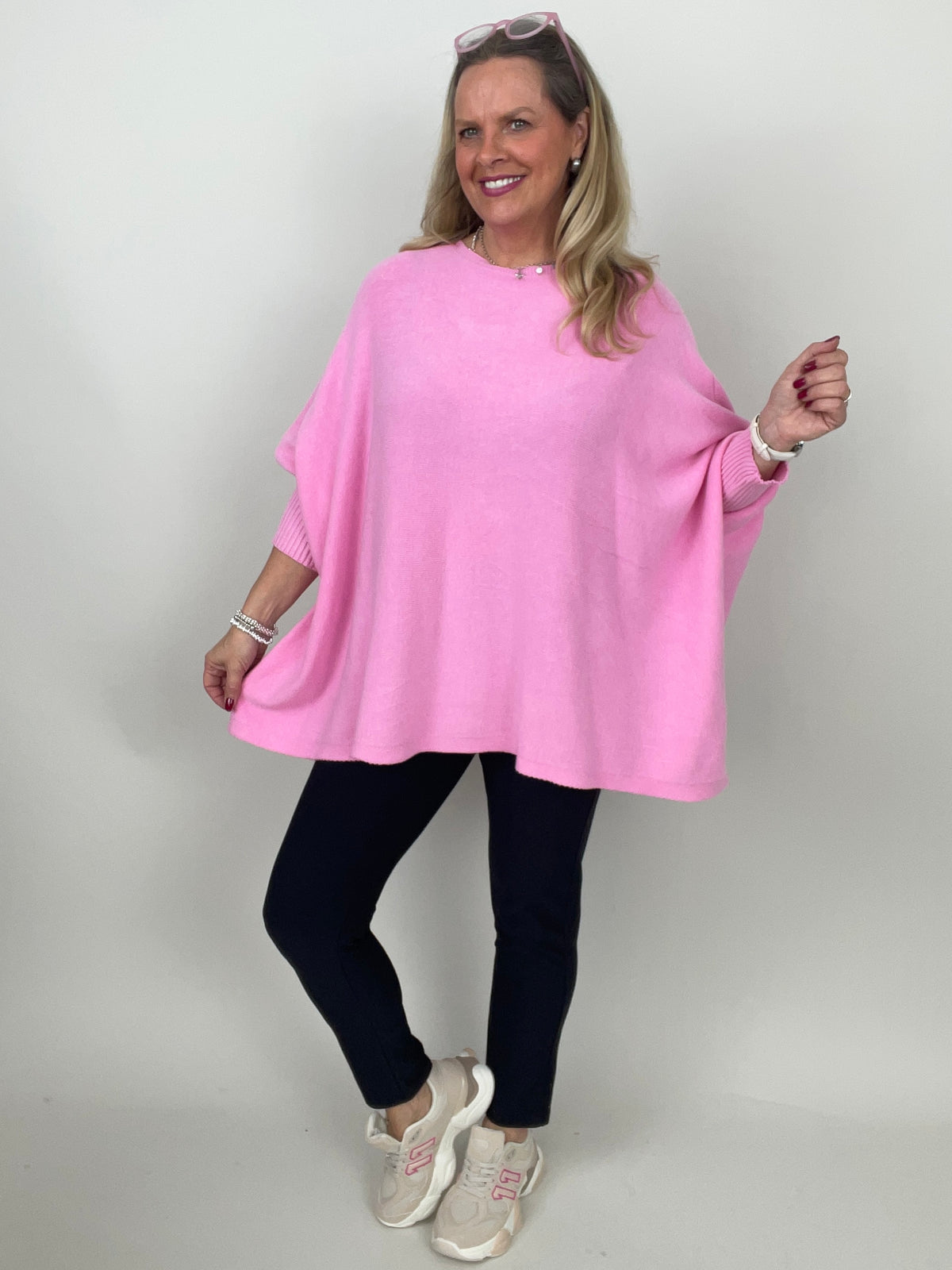 Pullover Oversized Fledermausärmel Uni in Candypink
