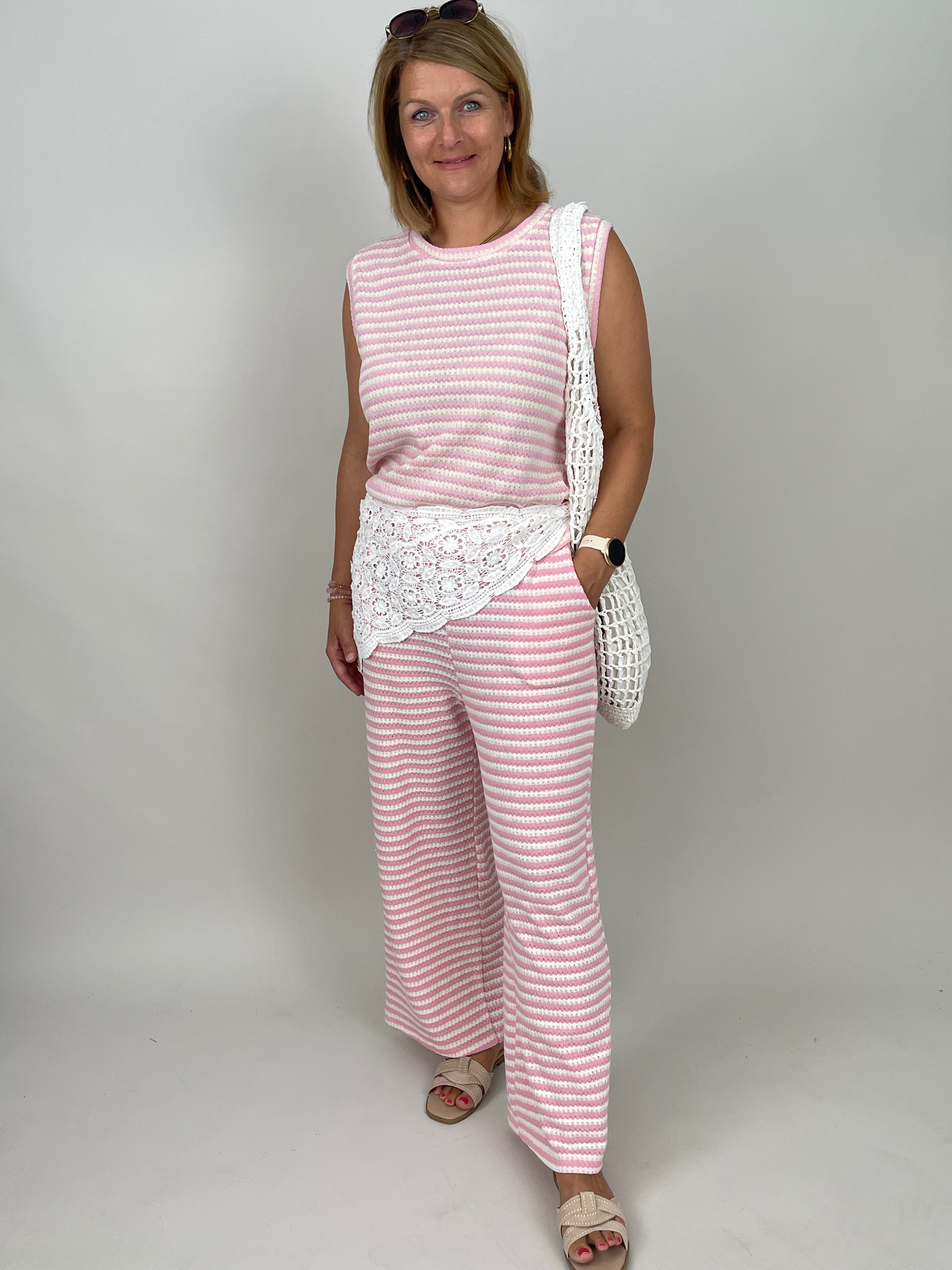 Stricktop Streifen in Rosa/Creme