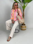 Boho-Bluse mit Neonstickerei in Pink/Orange