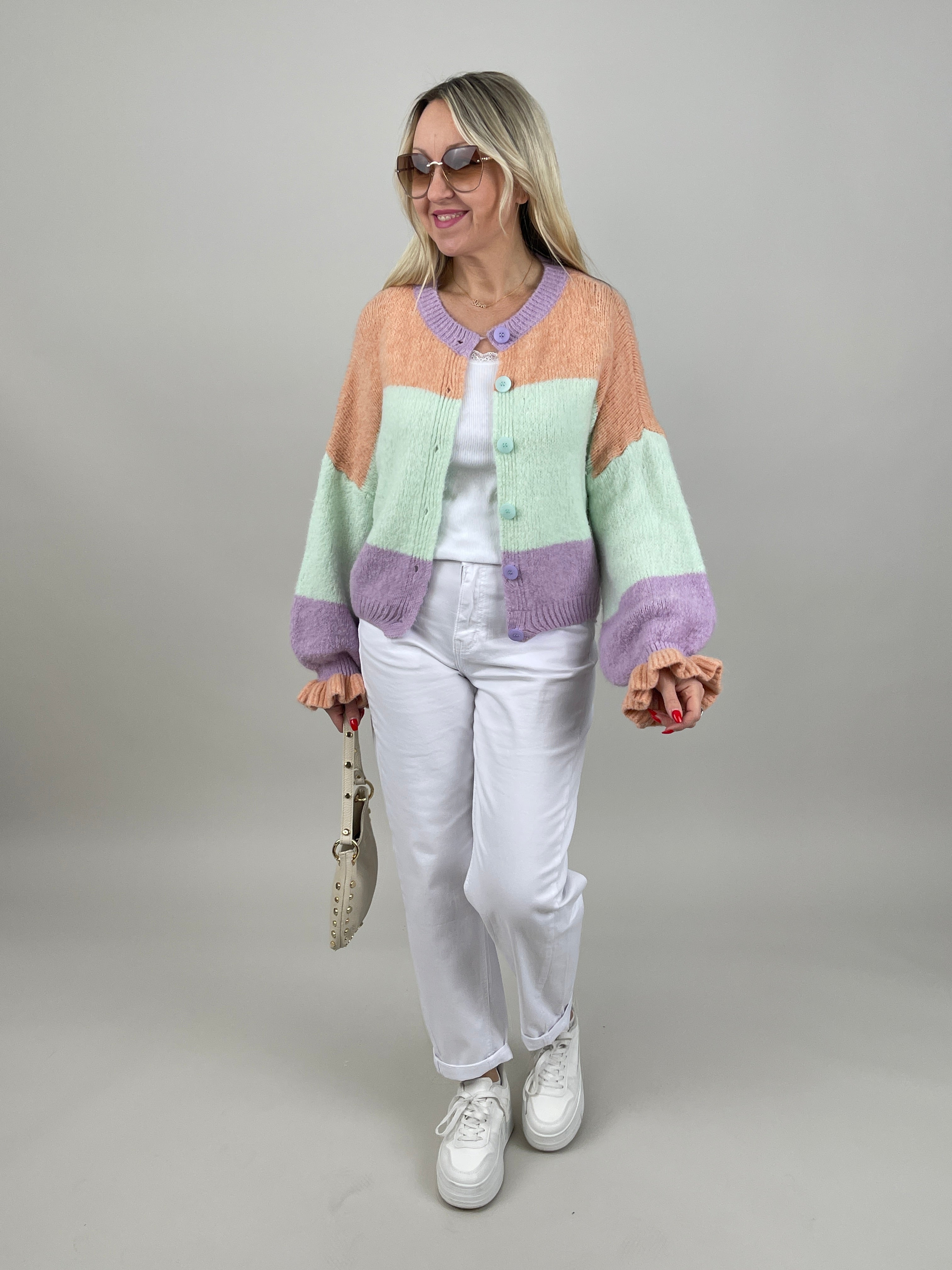 Cardigan Streifen in Orange//Mintgrün/Flieder