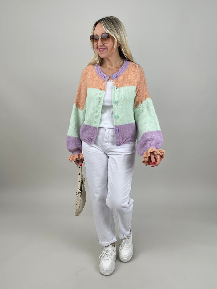 Cardigan Streifen in Orange//Mintgrün/Flieder