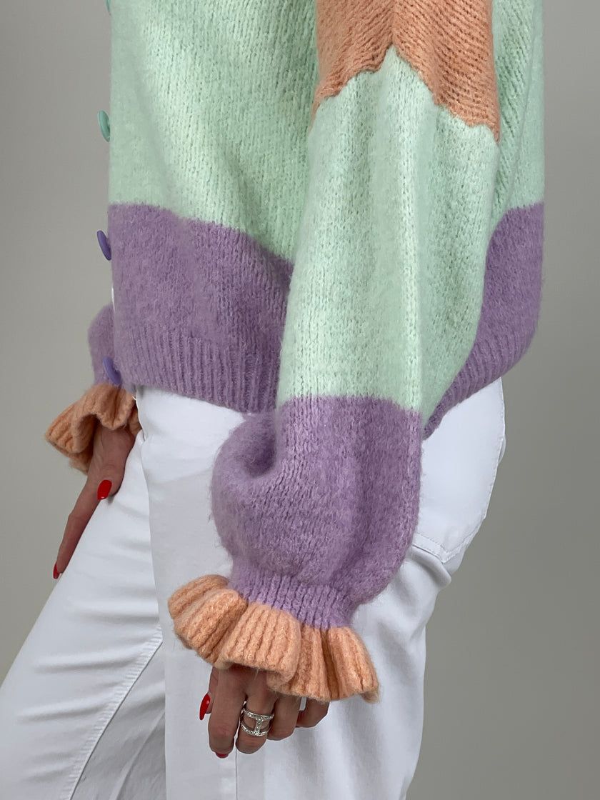 Cardigan Streifen in Orange//Mintgrün/Flieder