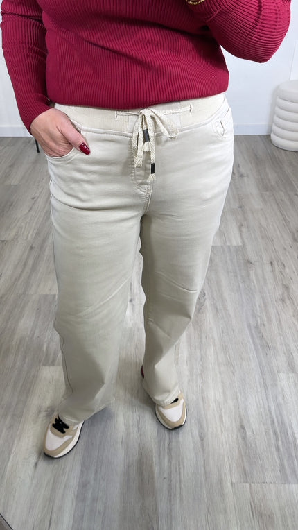 Jeans Wide Leg mit Stretchbund in Beige Art. 6493