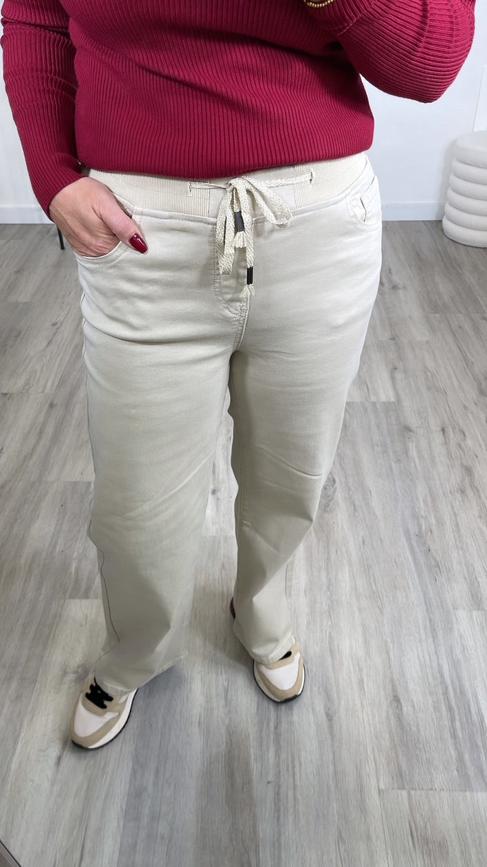 Jeans Wide Leg mit Stretchbund in Beige Art. 6493