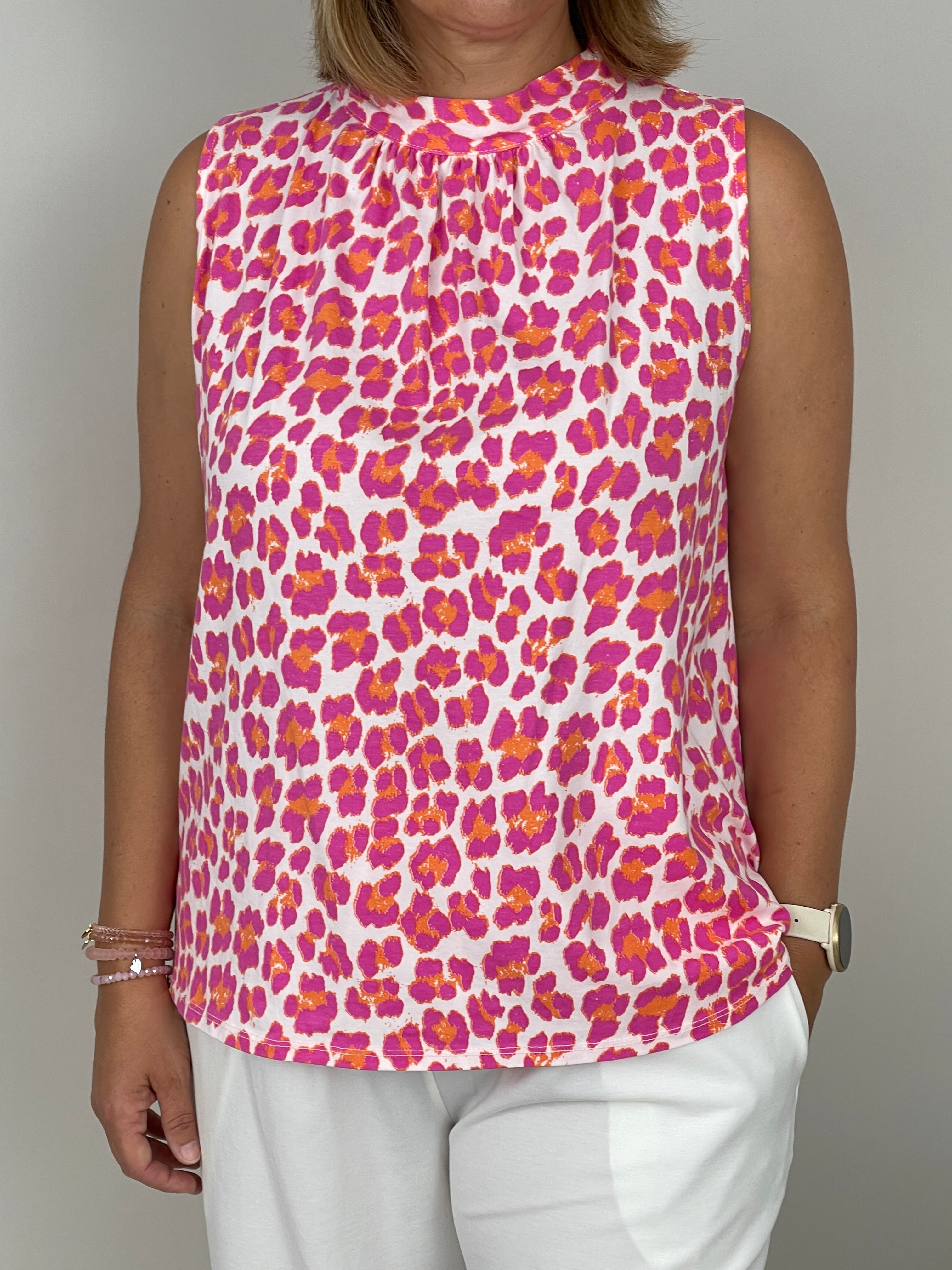 Blusentop Leo mit Bindekragen in Pink/Orange
