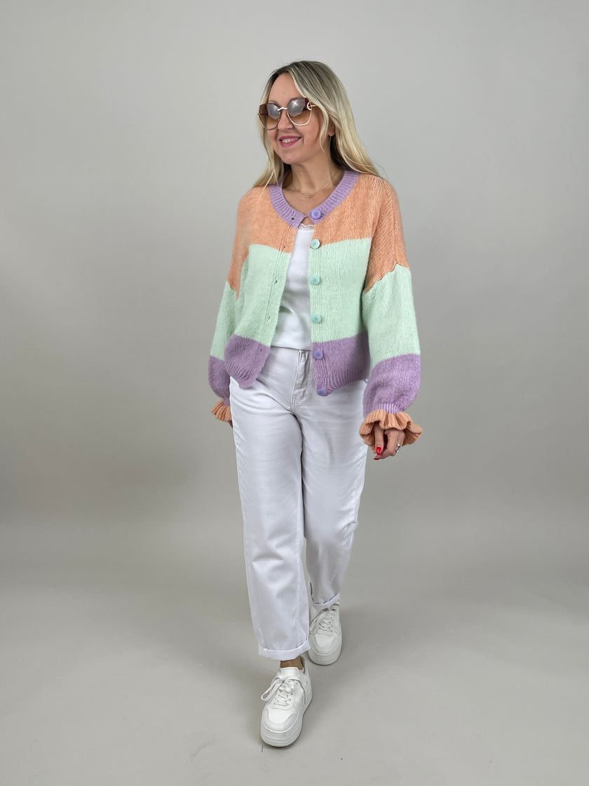 Cardigan Streifen in Orange//Mintgrün/Flieder