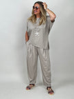 Hose Bundfalten Butterstoff helles Taupe