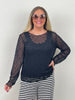 Mesh-Shirt mit Samt-Punkten in Schwarz