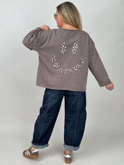 Sweatshirt Leo Smiley in Taupe