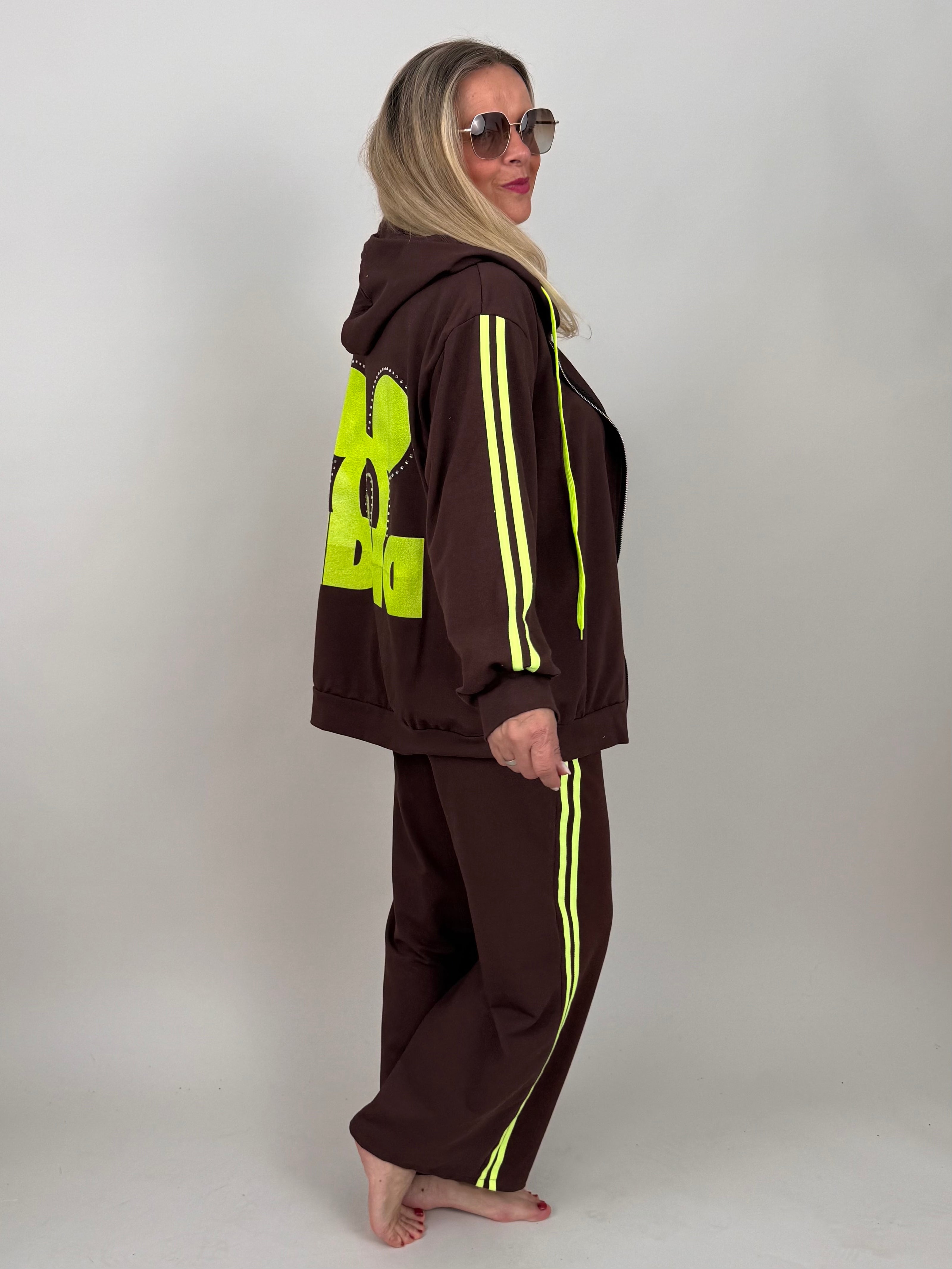 Kapuzenjacke mit Neon-Details in Mokka
