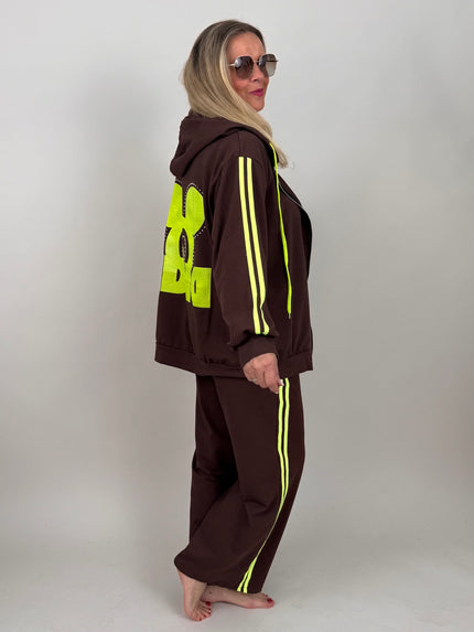 Kapuzenjacke mit Neon-Details in Mokka