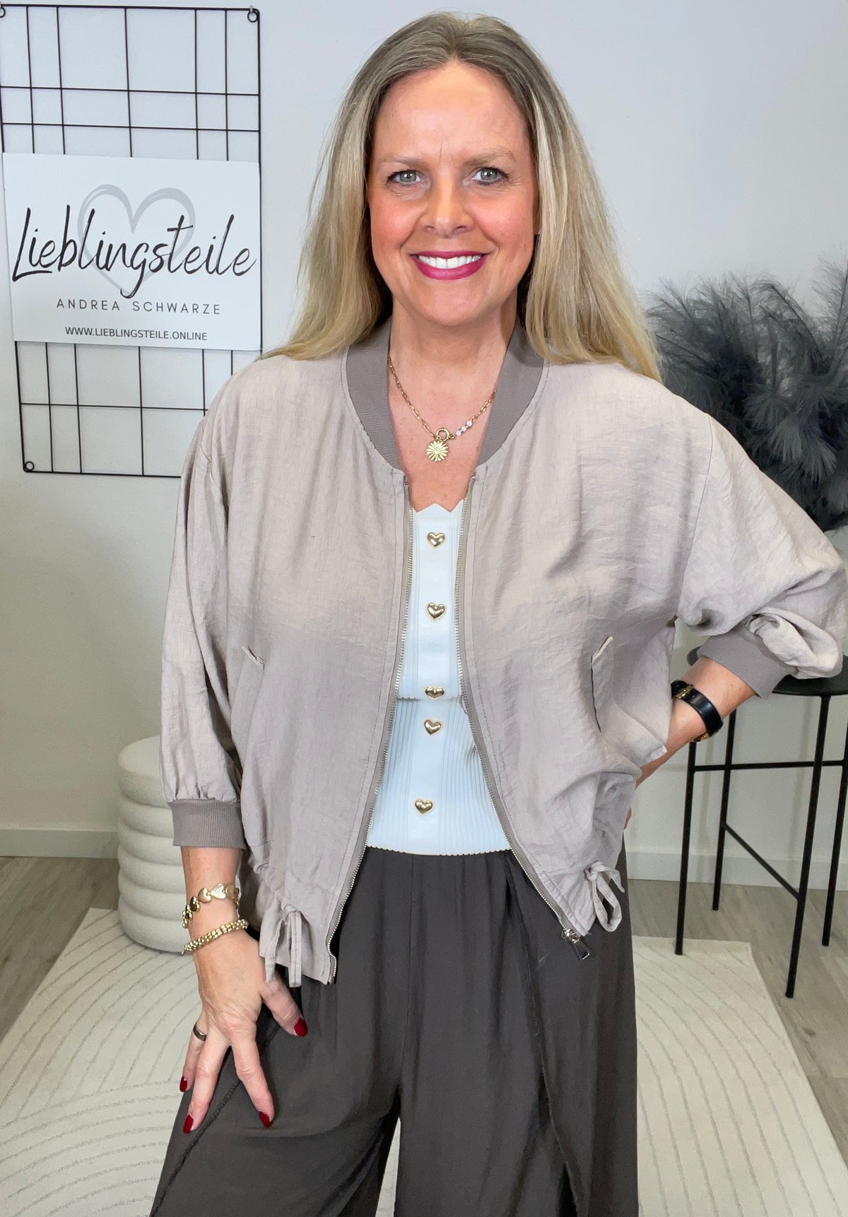 Leichter Blouson Leinenoptik in Taupe