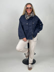 Übergangsjacke mit Karokragen & Druckknöpfen in Marine