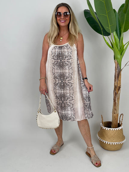 Kleid mit geflochtenen Trägern in Leo/Beige