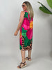 Neckholder-Kleid Kurz Kofferstoff Muster Leo/Pink/Grün