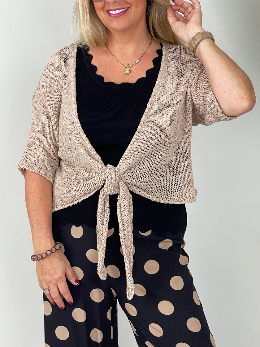 Häkel-Jacke zum Binden in Taupe