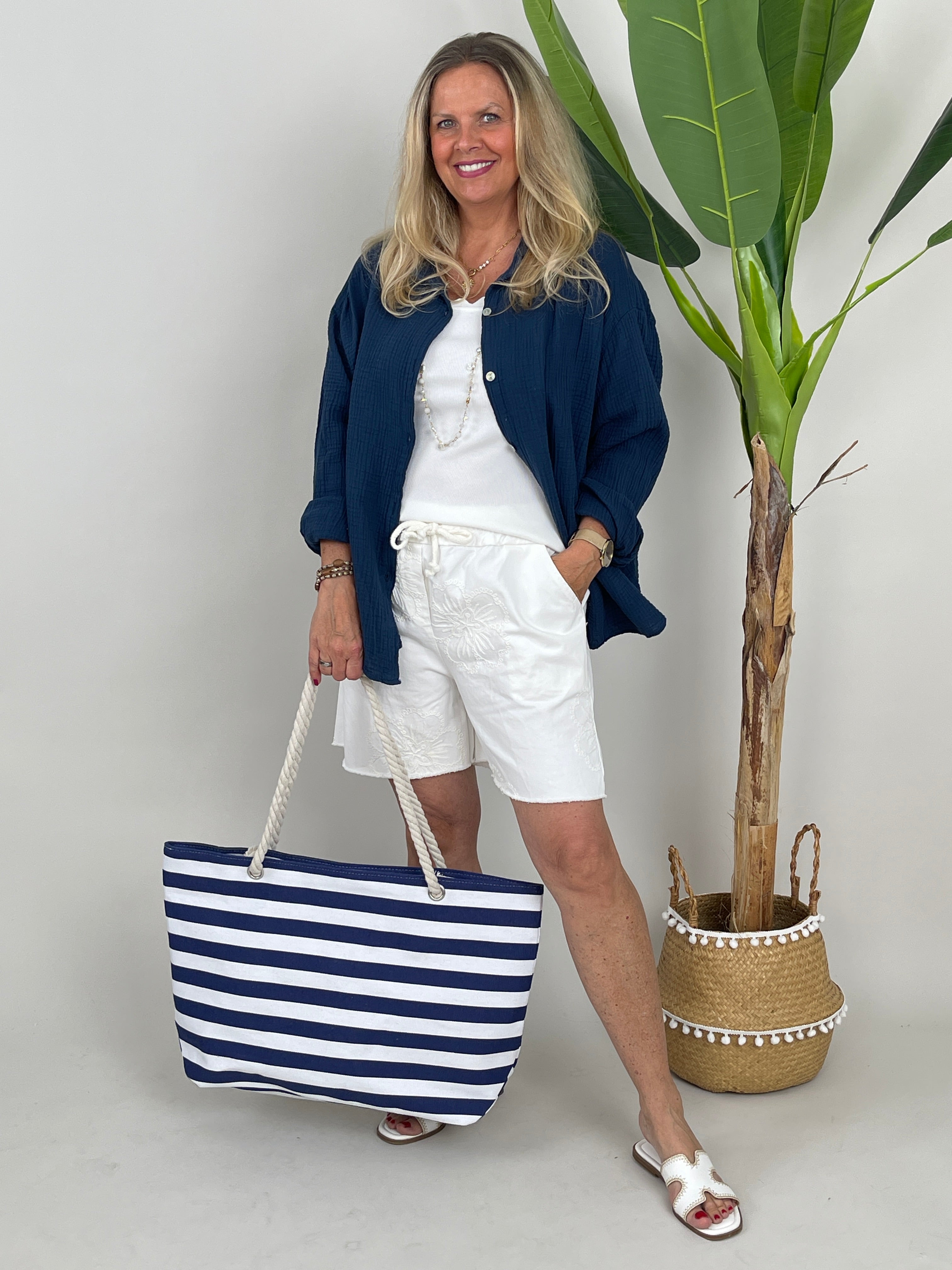 Musselin Bluse Uni in Marine