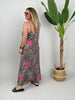 Maxikleid Spagettiträger Kofferstoff Leo mit Pink