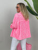 Musselin Bluse Leo in Neonpink/Weiß
