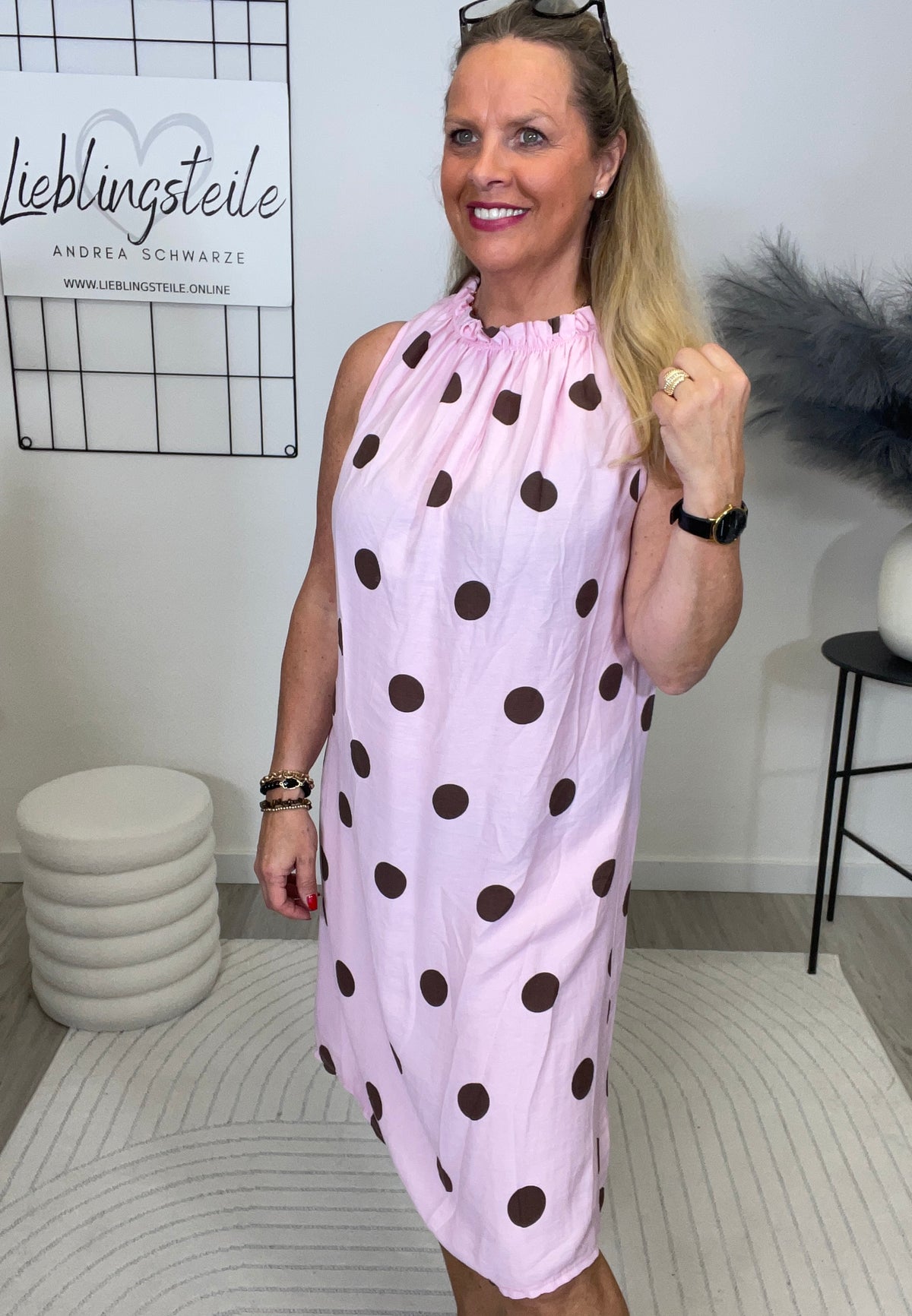 Kleid Punkte in Rosa/Mokka