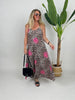 Maxikleid Spagettiträger Kofferstoff Leo mit Pink
