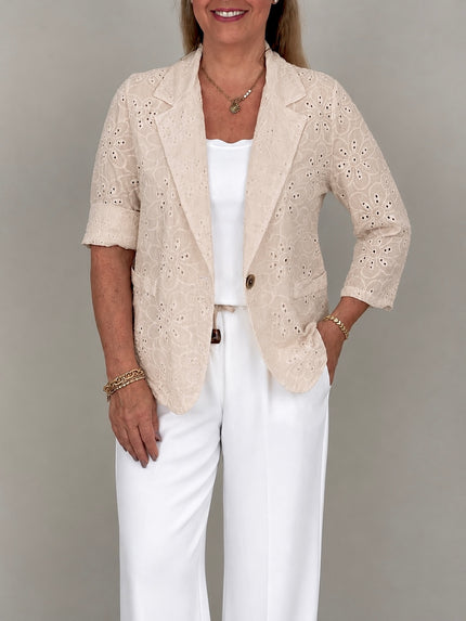 Sommerblazer mit Lochstickerei in Beige