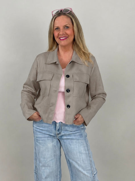 Jacke Velours in Taupe